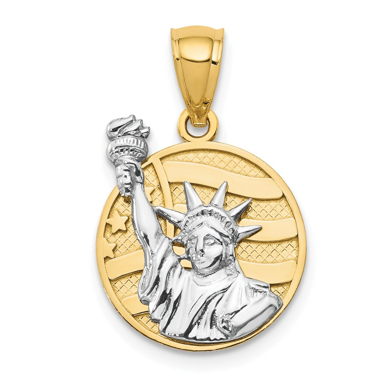 14K Two Tone Gold Lady Liberty on American Flag Charm Jewerly 21mm x 13.5mm